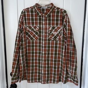 RocaWear Mens Brown Plaid Button Up Shirt Long Sleeve Nostrand Ave Work